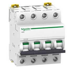 Schneider Electric Acti 9 63A MCB, 4P Curve C, Breaking Capacity 15 kA, DIN Rail Mount